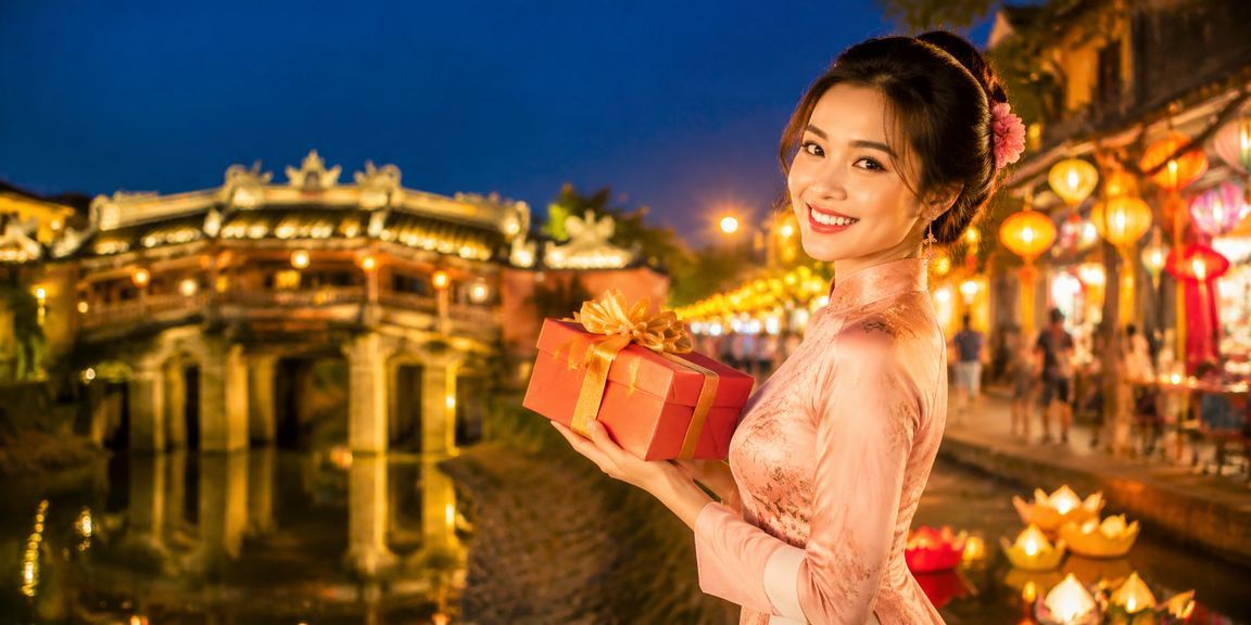 Người dùng tại phố cổ Hội An xem ưu đãi cá cược trên điện thoại vào buổi tối chợ đêm