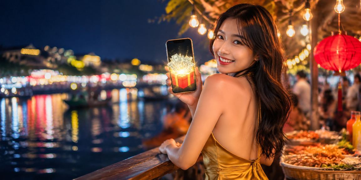 Người dùng vùng đồng bằng sông Cửu Long truy cập kèo thể thao qua điện thoại vào buổi tối tại chợ đêm